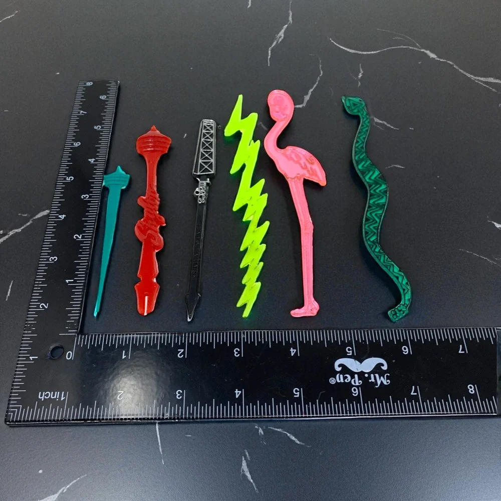 Vintage Lot 12 Tiki Bar Swizzle Sticks Skylon Tower Images Pink Flamingos Snake